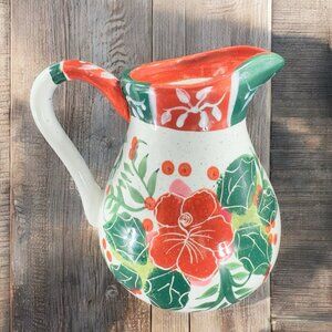 2003 Julie Ueland Pottery Stoneware Pitcher Jug Carafe Floral Pattern Enesco VTG